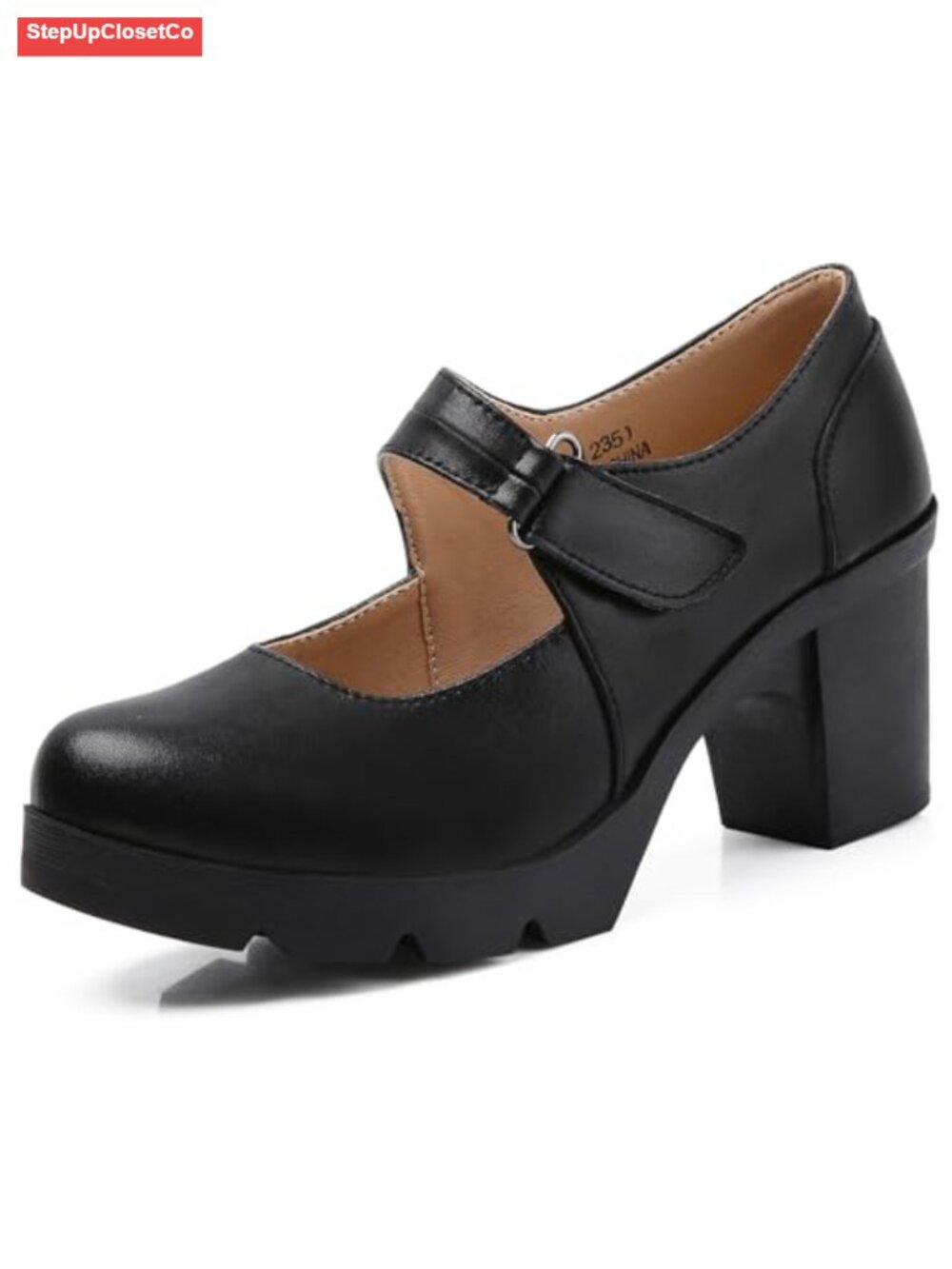 Women's Leather Classic Mid Heel Mary Jane Square Toe Oxfords Platform Dress